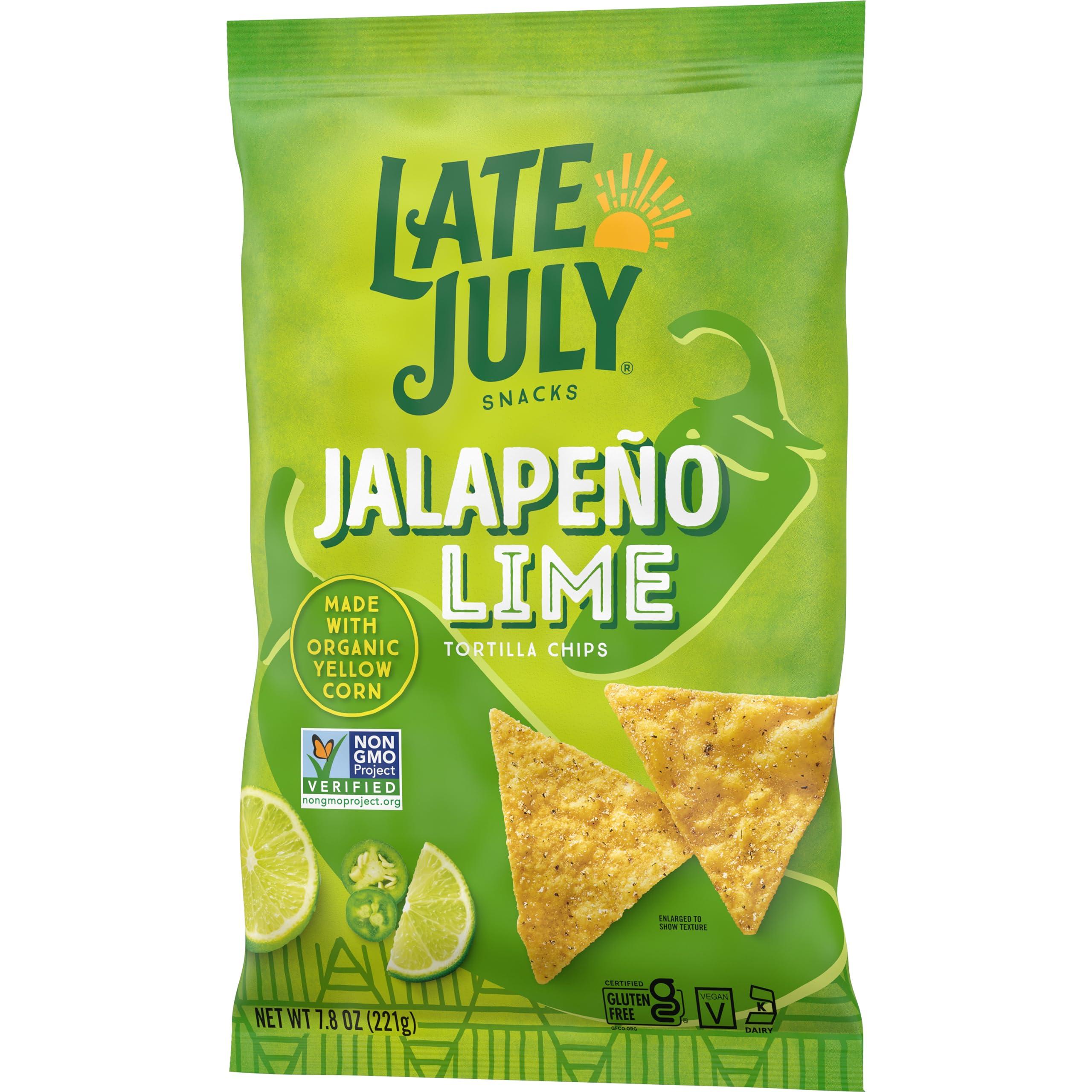 Late July Late July Snacks, Jalapeño Lime Tortilla Chips, 7.8-oz. Bag (Pack of 12)