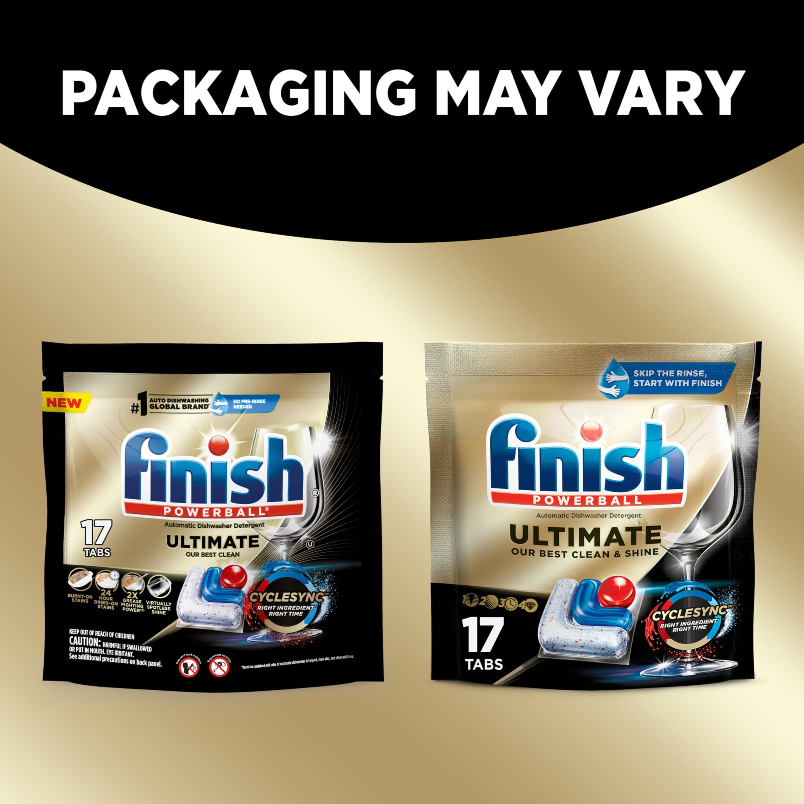 Finish Finish Ultimate Dishwasher Tabs, No Pre-Rinse Dishwasher Detergent Soap Removes Burnt-On Stain, with CycleSync Technology, Degreasing & Scrubbing Power, 17 Count