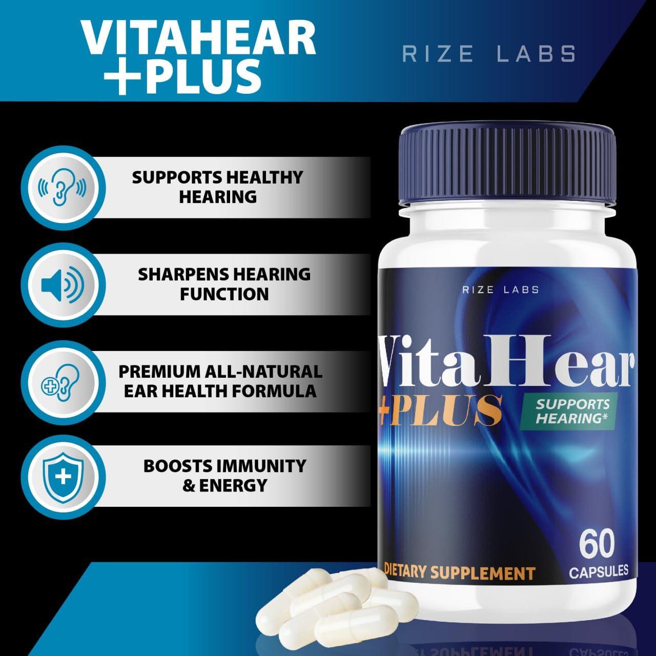 rize labs (2 Pack) VitaHear Plus Supplement, VitaHear Plus Capsules for Complete Ear Health, VitaHear + Advance Formula Pills to Regain Full Capability, Vita Hear Plus Reviews (120 Capsules)