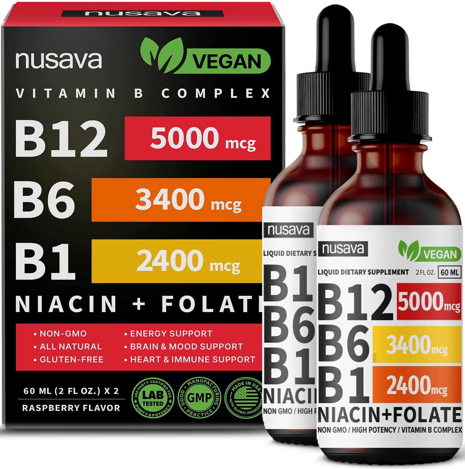 NUSAVA NUSAVA Vitamin B12 Liquid Drops and Strawberry Flavored D3 K2 Bundle - Potent Liquid Vitamins for Heart, Joint, Energy, & Immune Support - Non-GMO, Gluten-Free, 2pk Each