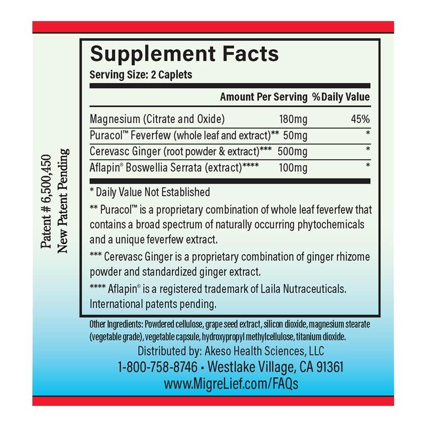 MigreLief MigreLief® Nutritional Support Kit for Migraine & Headache Sufferers Original Daily Formula Now Fast-Acting/As-Needed Formula - Supplement Bundle Pack - 1 Month Supply