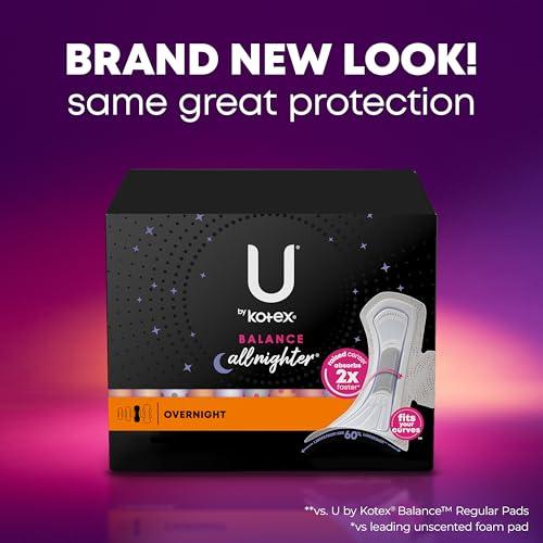 U by Kotex U by Kotex Balance Ultra Thin Overnight Pads with Wings, 78 Count (6 Packs of 13) (Packaging May Vary)