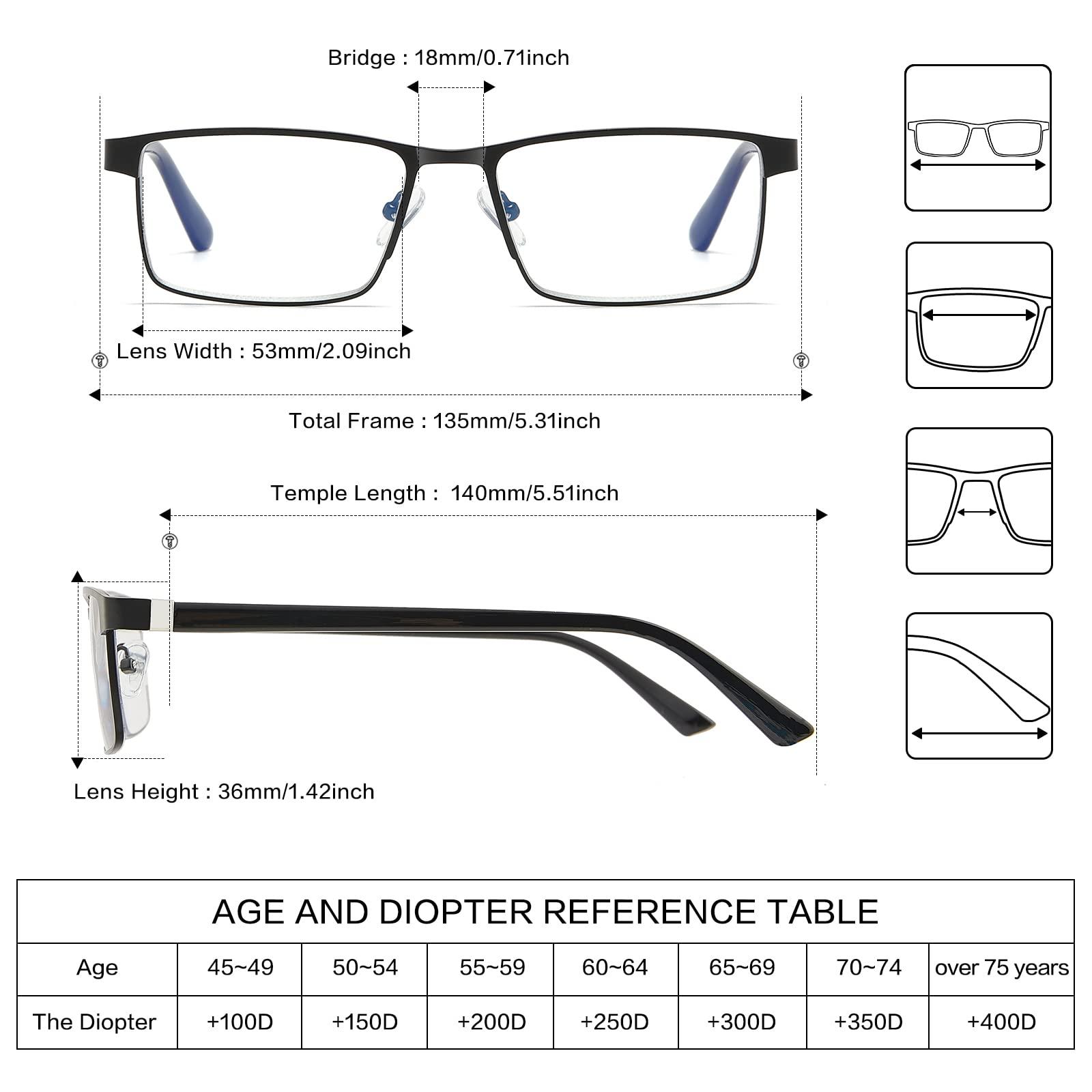 LKEYE Bifocal Reading Glasses for Men Blue Light Blocking Computer Readers Lightweight Metal Frame Eyewear Spring Hinge 2PACK 1.25