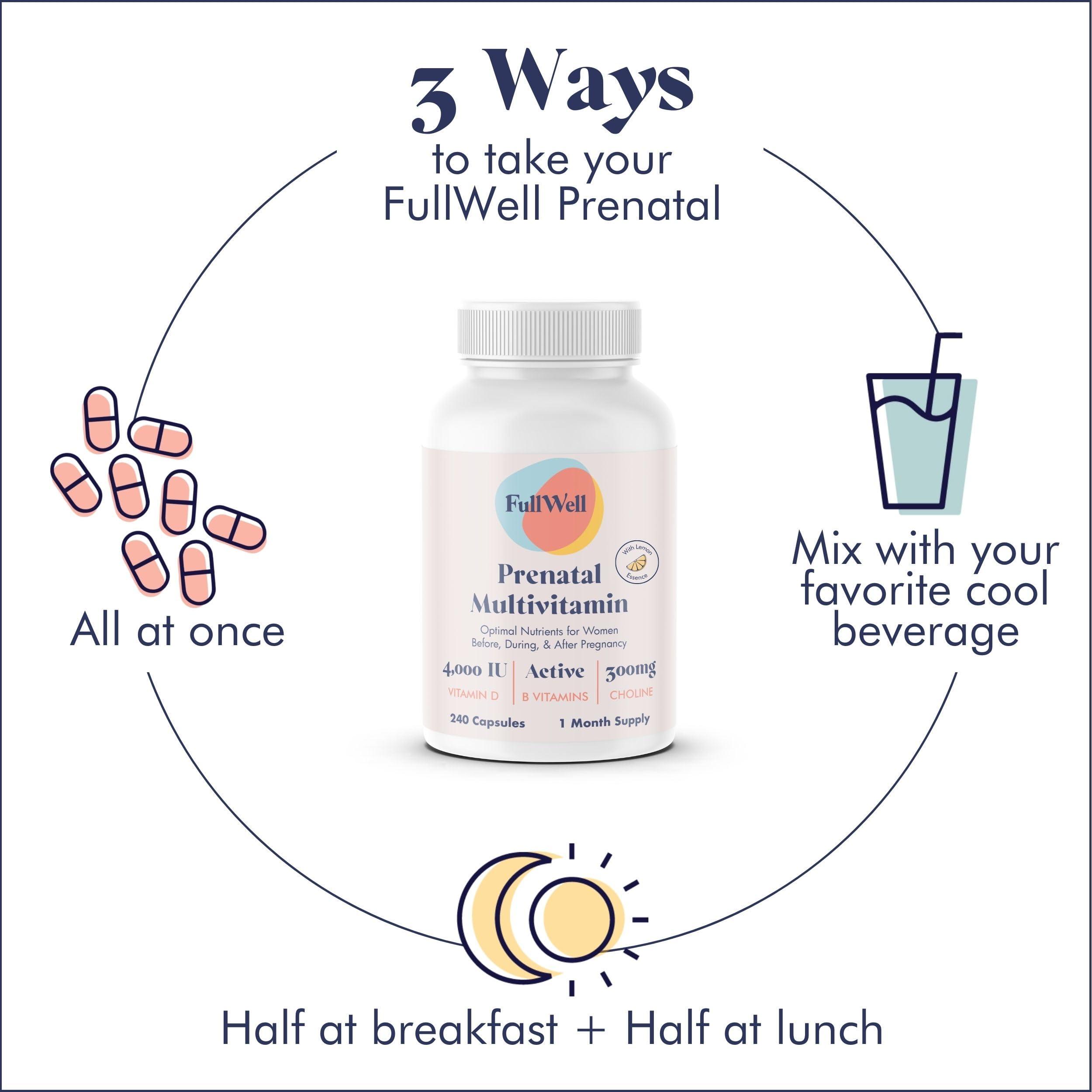 FullWell FullWell Prenatal Vitamins Lemon | choline, folate, vitamin D for fetal growth, brain development | 26 Vital Nutrients | Dietitian-formulated, OBGYN recommended, non-GMO, 3rd Party tested, 30 Servings