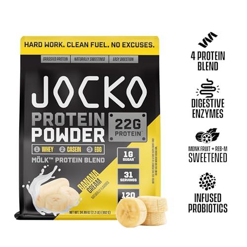 Jocko Fuel Jocko Mlk Whey Protein Powder 22g Low Sugar Monk Fruit Blend - Muscle Recovery & Growth, Packaging May Vary (31 Servings, Banana Cream)