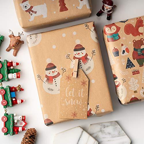 RUSPEPA RUSPEPA Christmas Kraft Wrapping Paper Santa Claus Xmas Theme Elements Great for Christmas, Birthdays, Holiday, Baby Shower - 6 Sheets Packed as 1 roll - 17.5 x 30 inches per Sheet