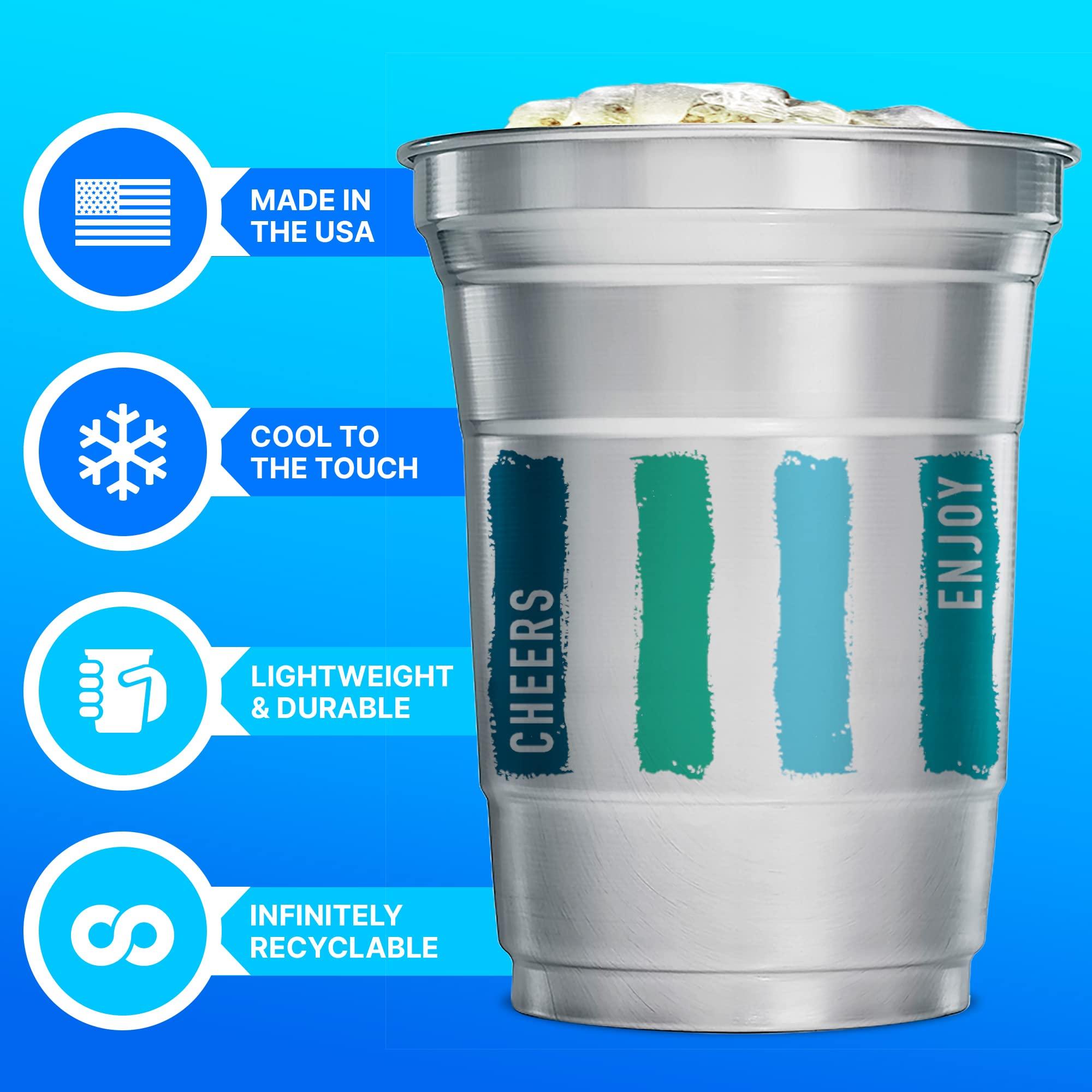 Ball Aluminum Cup Ball Aluminum Cup Recyclable Party Cups, Wholesale Bulk Pack, Everyday Logo, 16 oz Cup, 600 Cups Per Pack