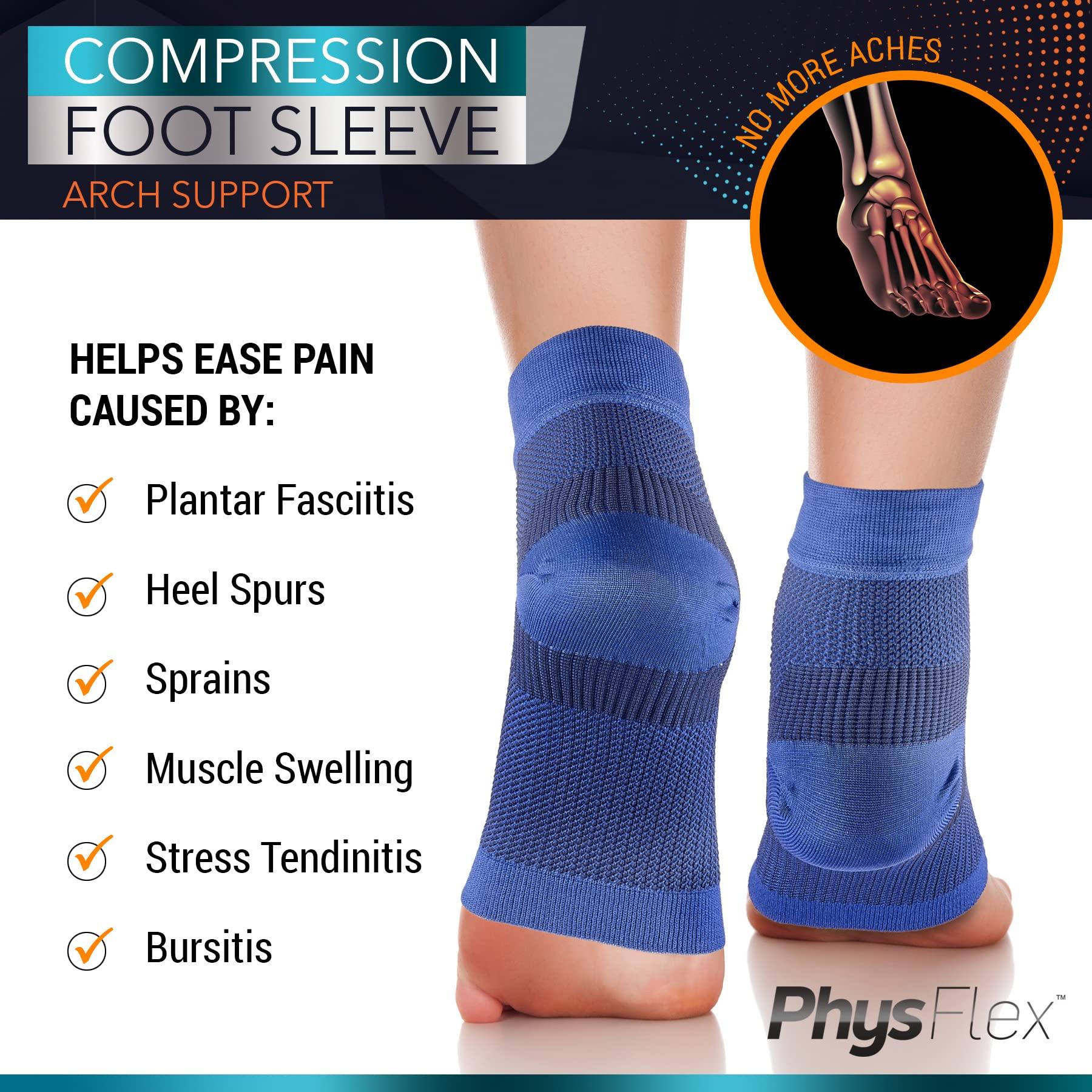 PhysFlex PhysFlex Compression Socks for Plantar Fasciitis, Achilles Tendonitis Relief - (1 Pair) Ankle Compression Sleeve for Heel Spurs, Foot Swelling & Fatigue - Arch Support Brace for Everyday Use