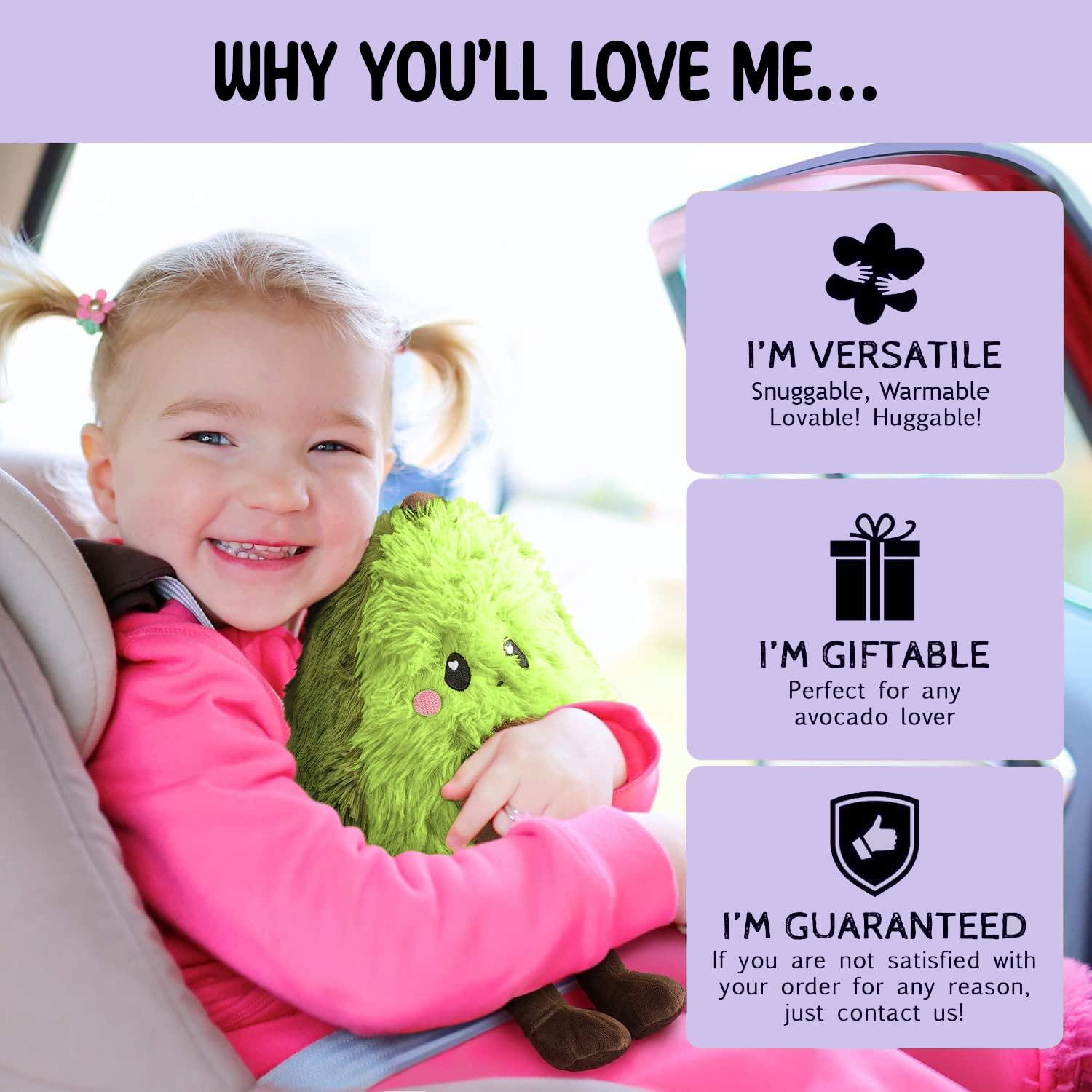 Happy Fuel Avocado Microwavable Unscented Heating Pad for Women and Kids- Cute Soft Cozy Pillow Plush Heatable Warm Stuffed Animals - Kawaii Hot and Cold Plushie Food Toy - Avocado Gifts for Girls and Boys