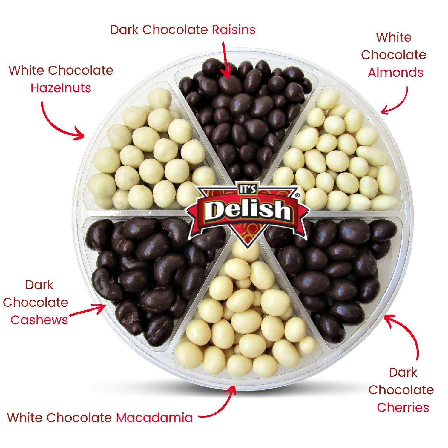 It's Delish Gourmet Holiday White & Dark Chocolate Nuts and Fruit Large Gift Tray 6-Pt by It's Delish – Christmas New Year Events Fathers Mother Day Family Parties Valentines Anniversary - Kosher Gift Box
