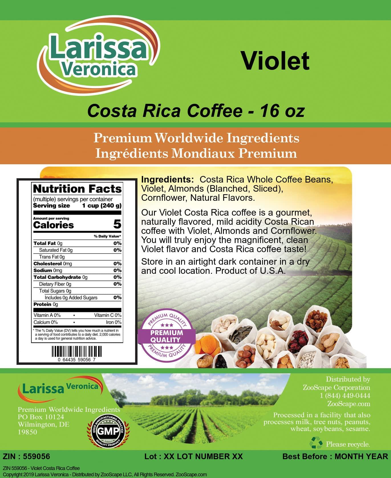 Larissa Veronica Violet Costa Rica Coffee (Gourmet, Naturally Flavored, Whole Coffee Beans) (16 oz, ZIN: 559056)