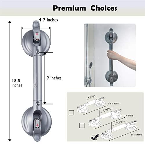 DAREN MEDICAL DAREN MEDICAL Heavy Duty Suction Shower Grab Bar - Toilet Bathroom Bathtub Safety - Shower Handles, Suction Cup Power Up to 250 LB, Perfect for Elderly Seniors(18.5 Inch, Gray Silver)