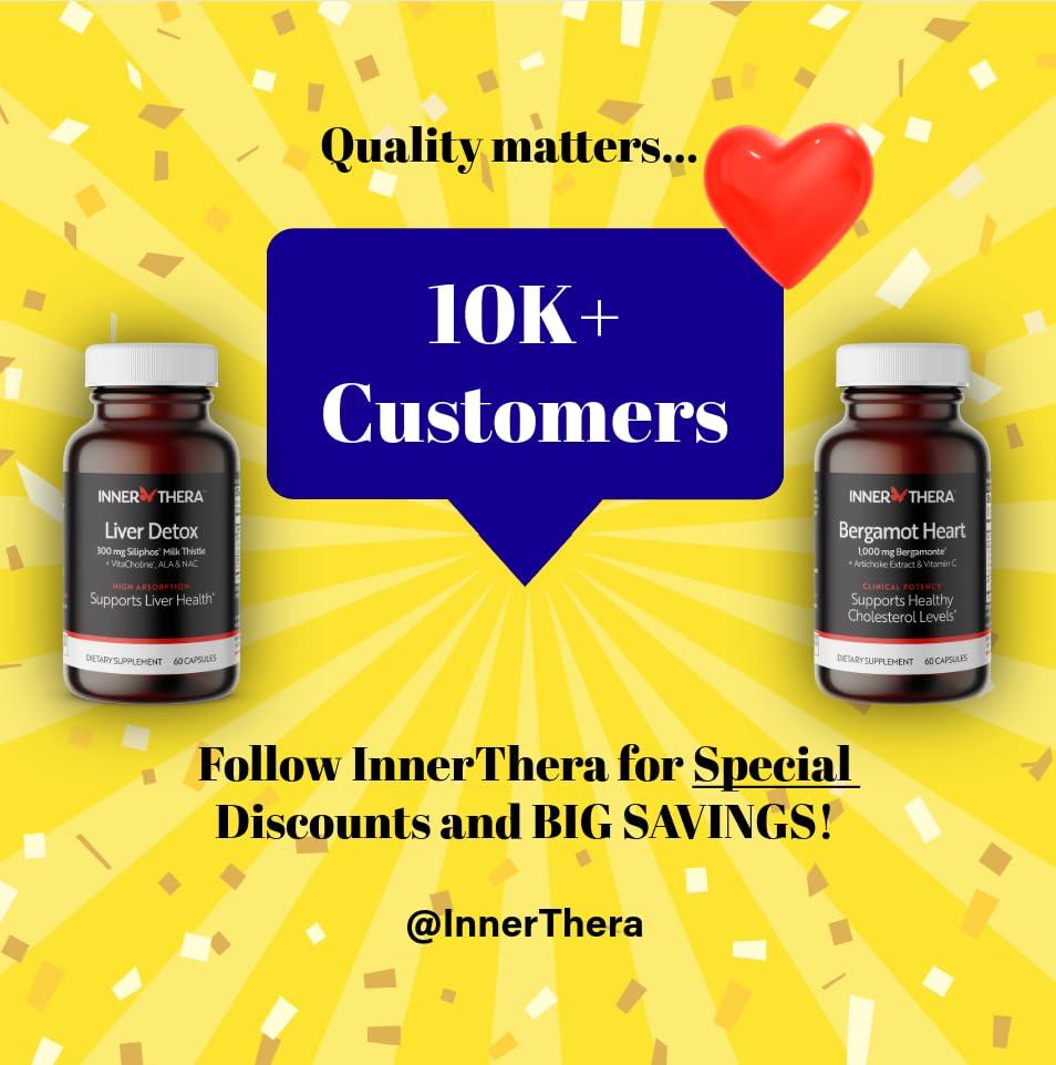 INNERTHERA Bergamot Heart Advanced Italian Citrus Bergamot - Clinically Proven & Cardiologist Developed- Highest Polyphenols - 1000mg Patented Italian Bergamonte - Supplement for High Cholesterol & Heart Health