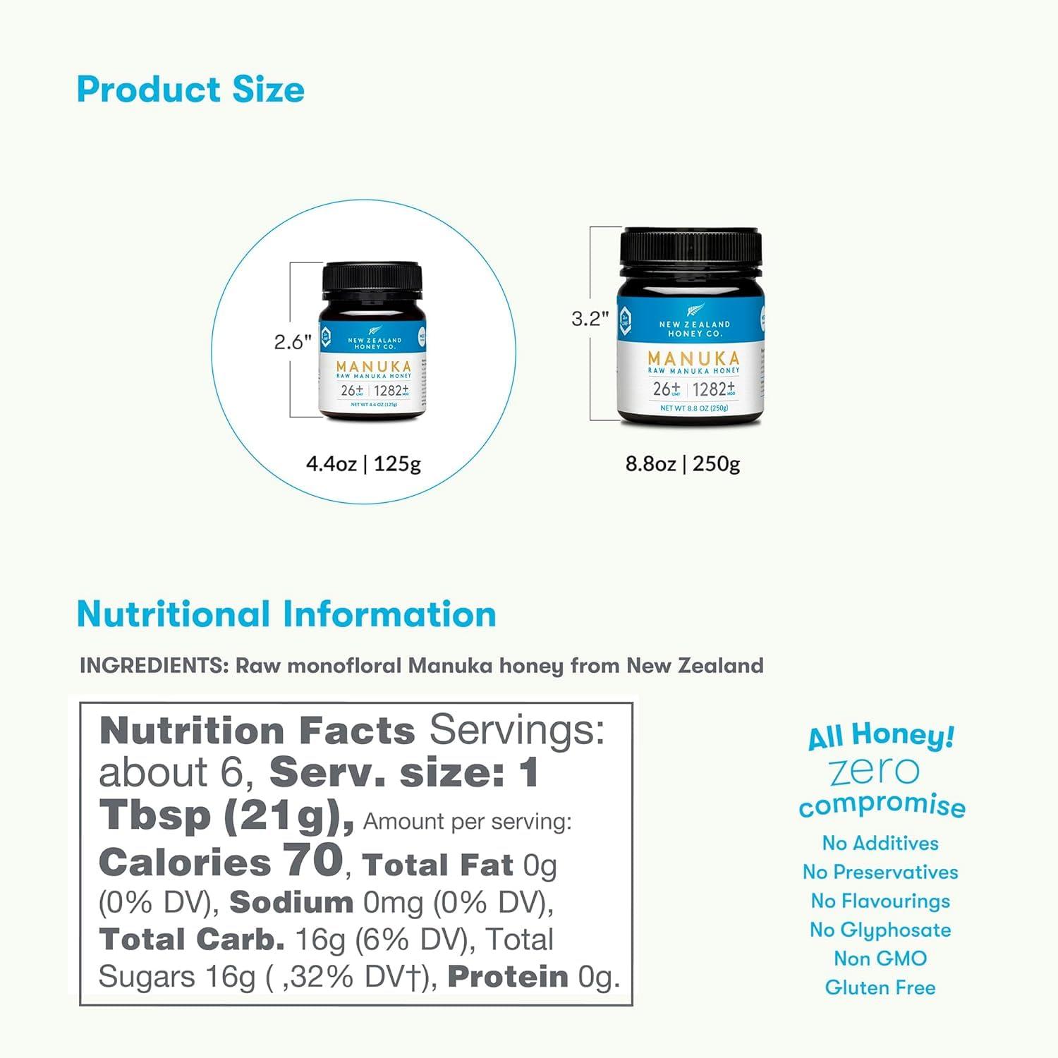 NEW ZEALAND HONEY CO New Zealand Honey Co. Raw Manuka Honey UMF 26+ | MGO 1282+, UMF Certified /4.4oz