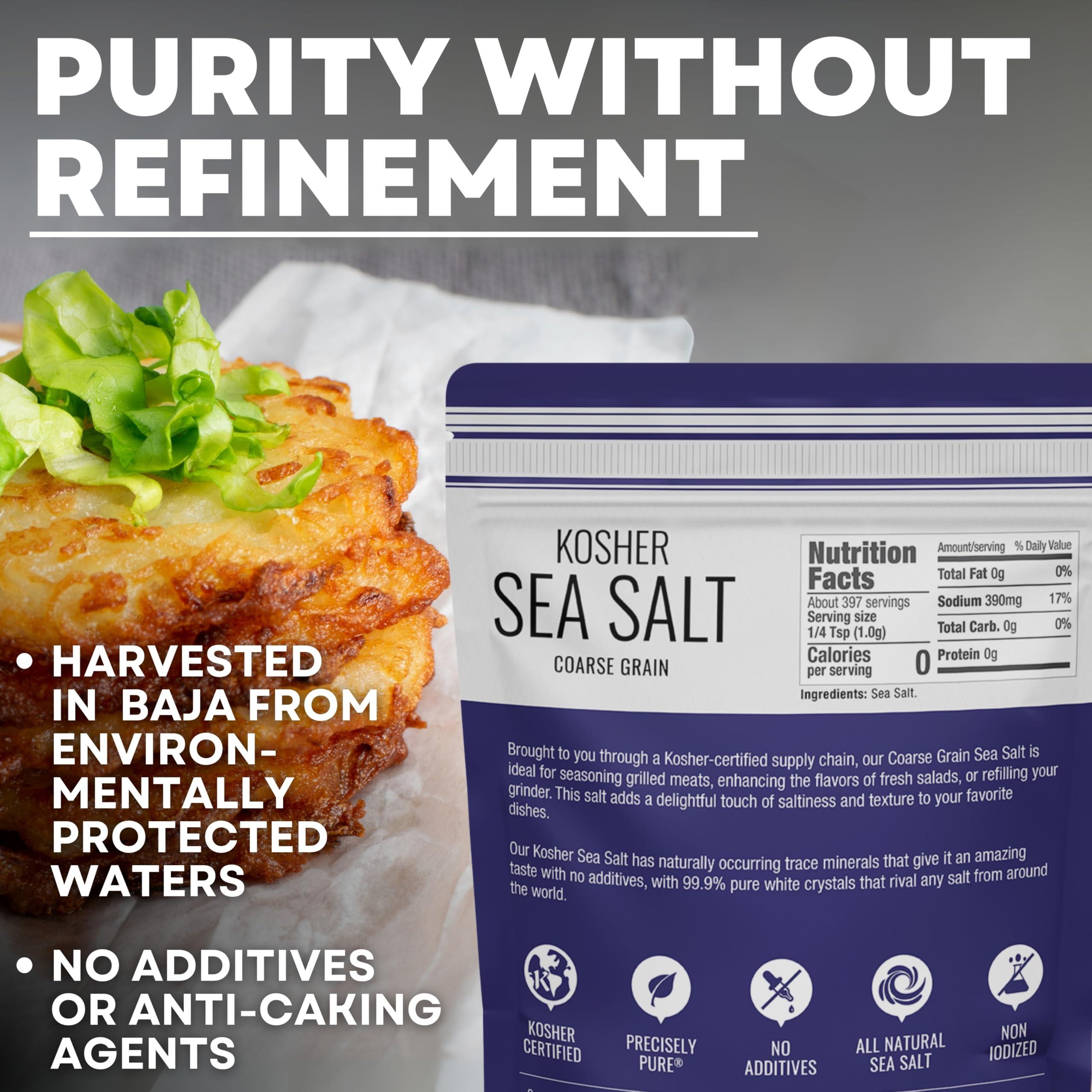 Sea Salt Superstore Kosher Sea Salt, Coarse Grain Kosher Salt, Coarse Salt Replacement for Table Salt, Non-Iodized & Natural Coarse Sea Salt for Grinder, 14 oz Bag, Sea Salt Superstore