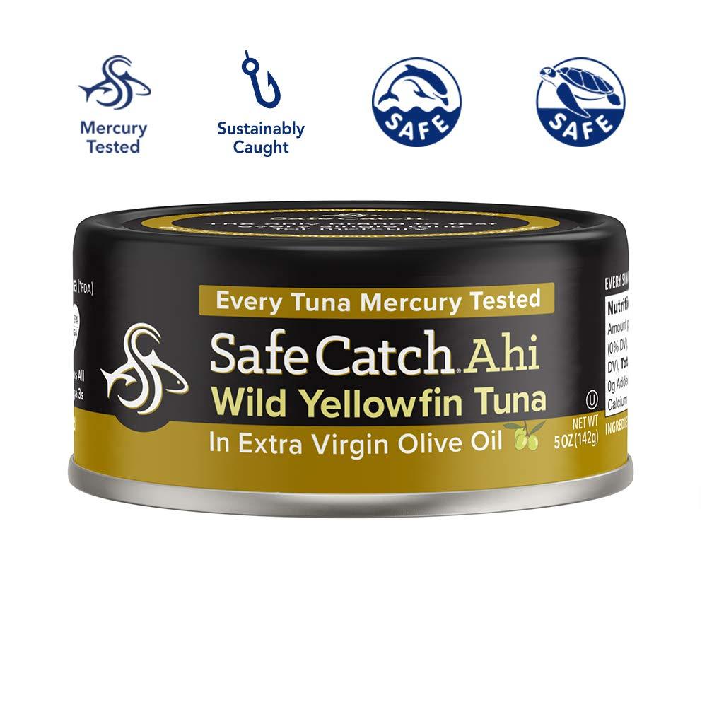 Safe Catch Safe Catch Wild Ahi Yellowfin Tuna Fish Canned, Wild Caught, Lowest Mercury, Lean Protein, Omega 3, Gluten-Free, Kosher, in Extra Virgin Olive Oil, Pack of 6