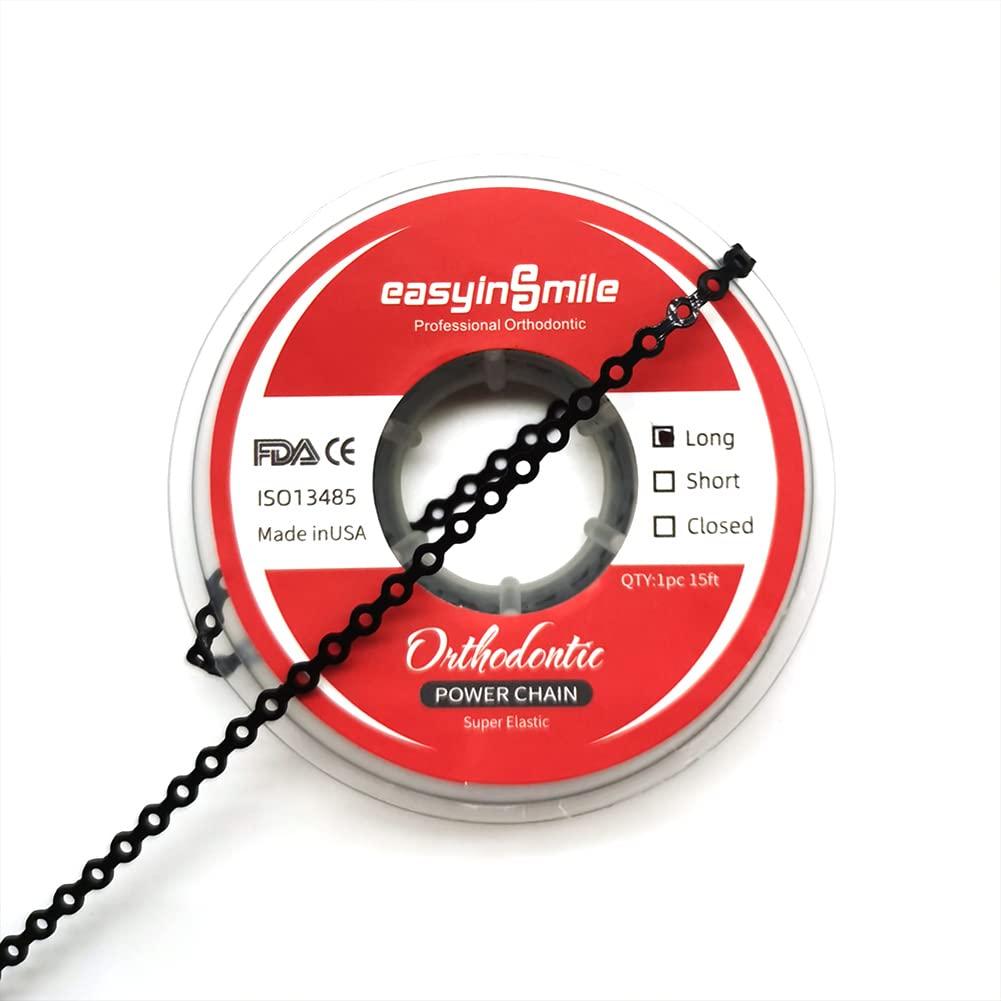 SNAWOP SNAWOP Dental Orthodontic Power Chain Multicolor Spool Elastic Rubber Bands for Teeth Braces (Long, Black)