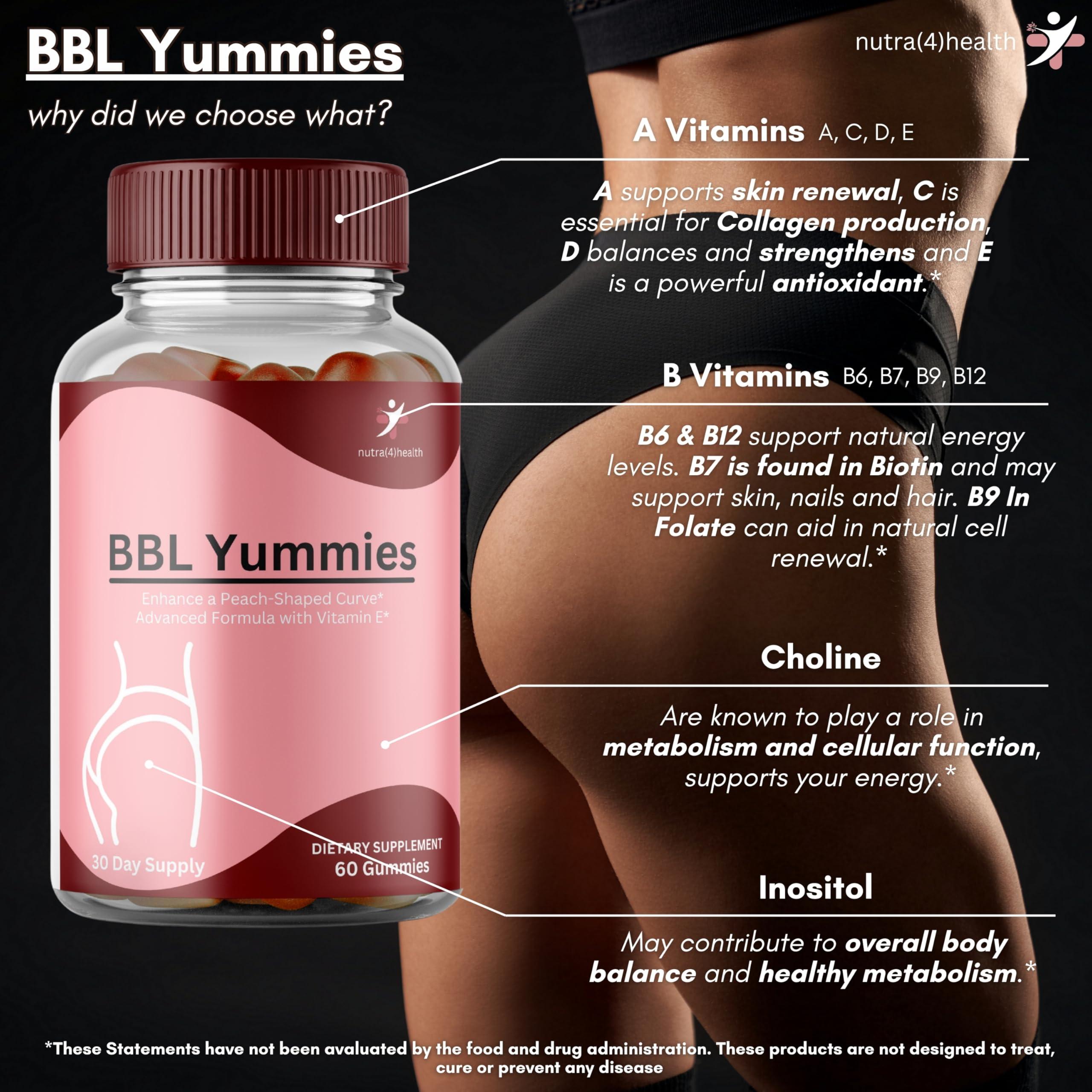 nutra4health nutra4health BBL Yummies Butt Gummies Enhancing Gummy Supplement, Big Booty Enhancer, Multivitamin for Women, Glute Boost Vitamins for a Max Gains & Natural Curves, Workout Support, 60 Gummies