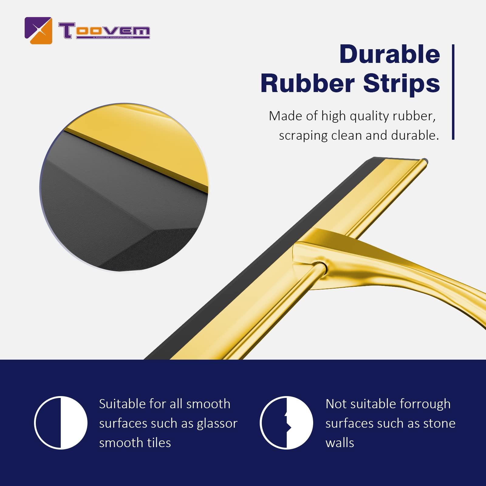 TOOVEM A FAMILY OF MANUFACTURERS TOOVEM 14 Inch Shower Squeegee for Glass Doors, Window, Bathroom, Car Windshield, Shower Cleaning Tools with S Hook, Square Sticky Hook (Gold)