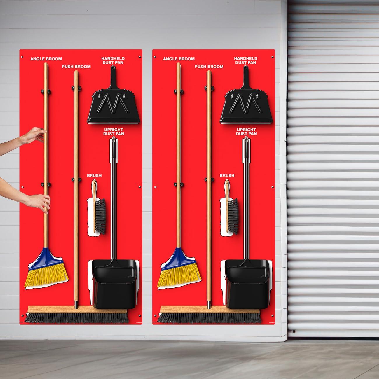 Accuform Clean & Sweep 5S Shadow Board/Wall Mount Broom Holder, 68\" x 30\" Board, 5S Cleaning Station - Board Only, Tools Sold Separately, Made in The USA by AccuformNMC, Red/White, PSB614RDWT