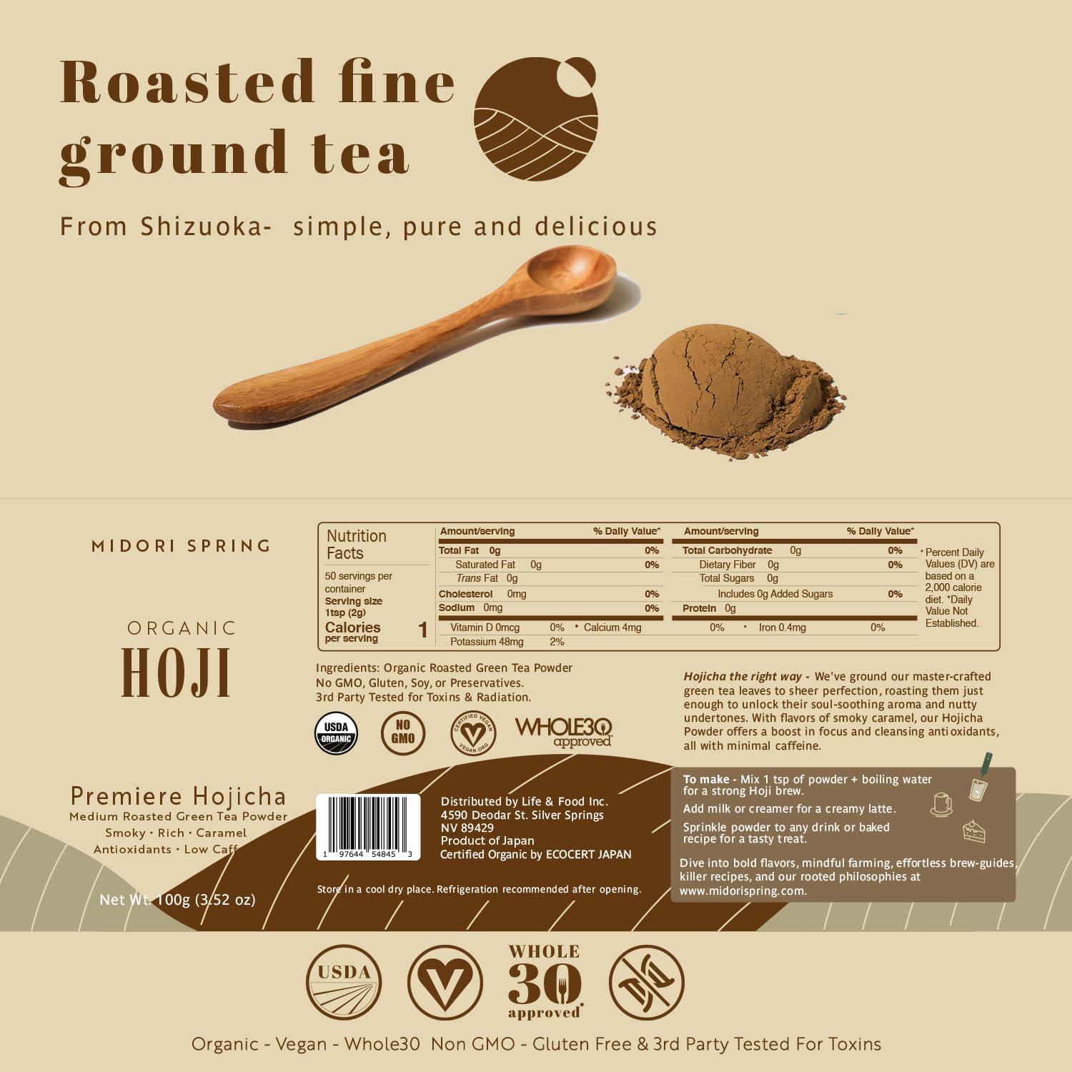 Midori Spring Midori Spring Organic Hojicha - Smooth Roasted Green Tea Powder, Antioxidants, Low Caffeinie, USDA, Vegan, NON GMO Japanese Masters Roast