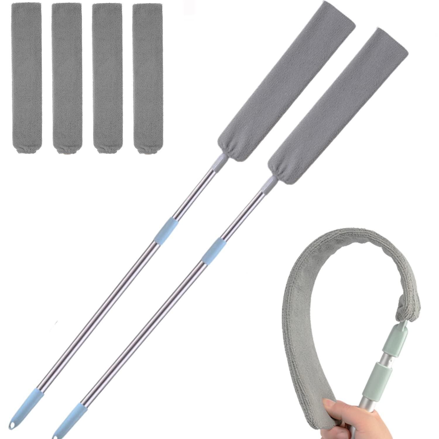 Sungrando 2 PCS Retractable Gap Dust Cleaner, Gap Dust Brush for Cleaning Under Appliances, Microfiber Hand Duster Removable and Washable Gap Cleaning Brush Cleaning Tools for Home Bedroom Kitchen
