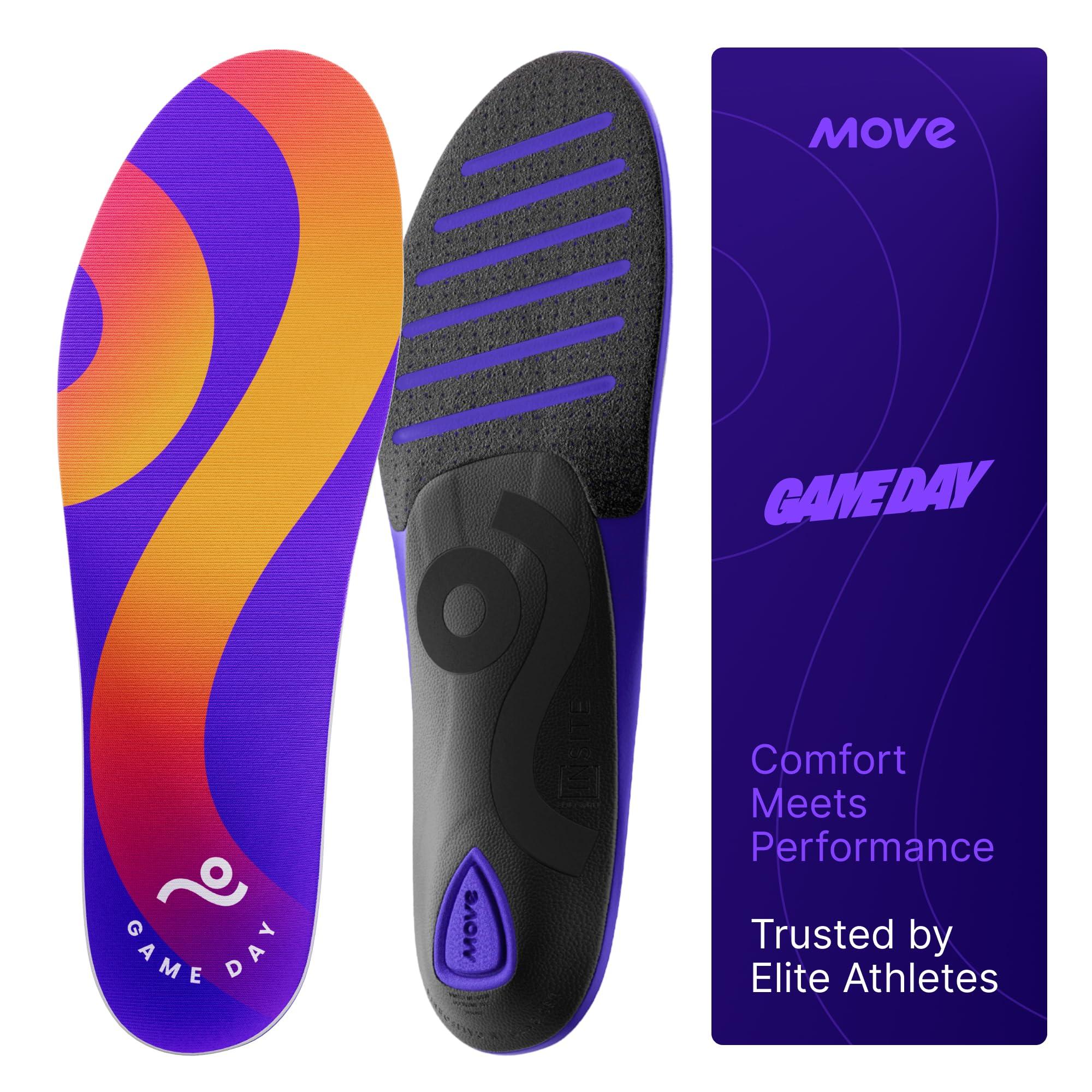 Move MOVE Game Day - All-Purpose Support Insoles - Plantar Fasciitis, Running, Shock Absorption, Flat Feet, Arch Support, Basketball, Active Lifestyle, Walking and Athletics (M 8-8.5 / WM 9.5-10)