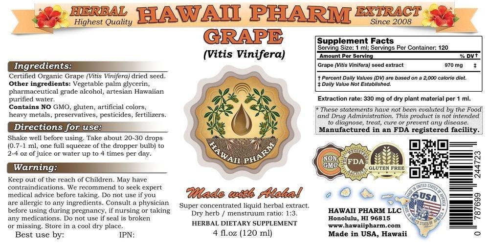 HawaiiPharm Grape Liquid Extract, Grape (Vitis Vinifera) Seed Tincture Supplement 2 oz