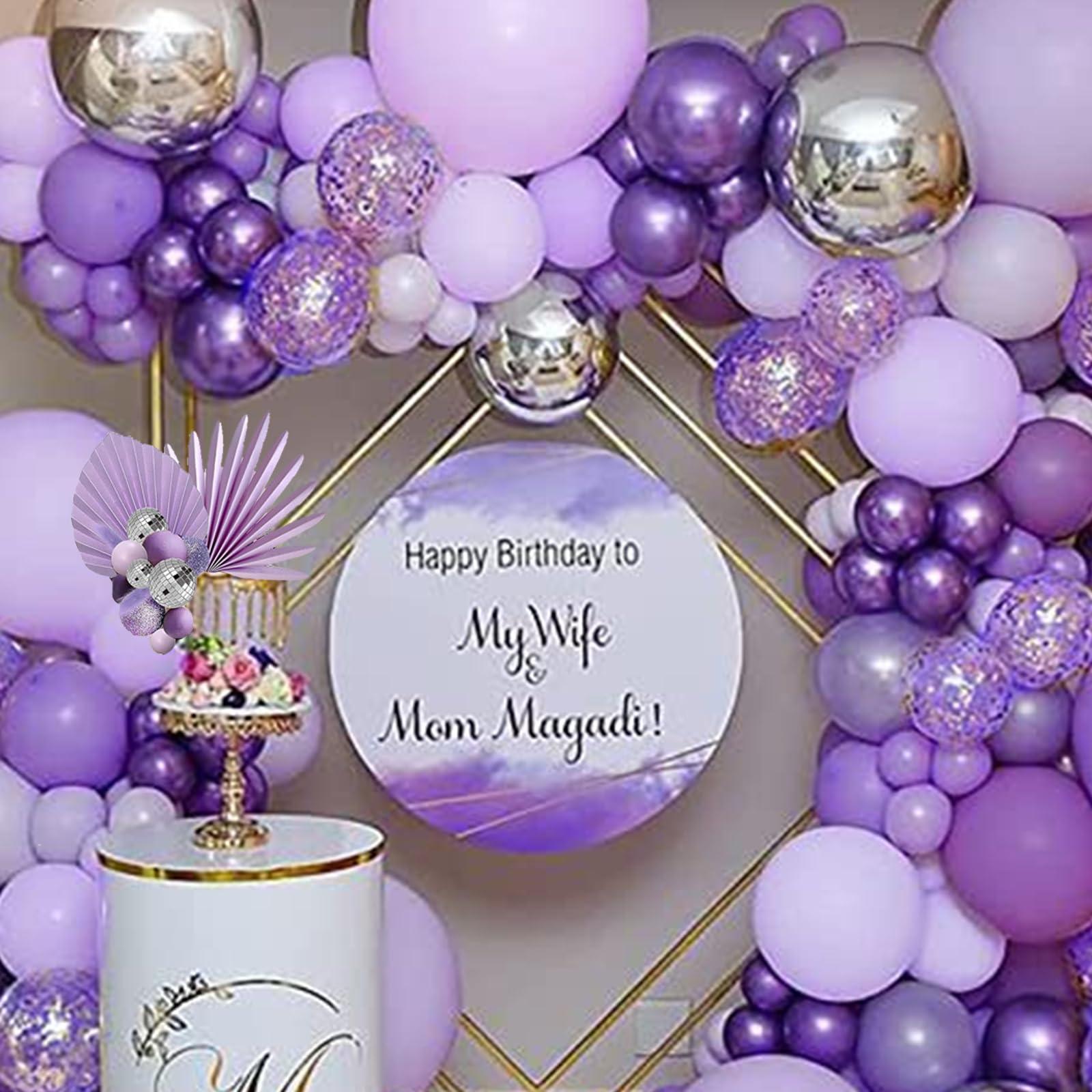 ICNYEKl ICNYEKl 38 Pcs Purple Cake Decorations,Disco Ball Balloons Cake Topper Wedding,Palm Leaves Boho Cupcake Toppers for Anniversaries,Baby Showers,Birthday Cake Decoration Supplies