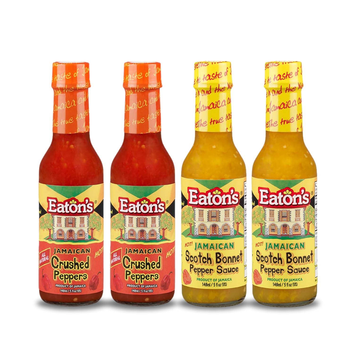 Eaton's Eaton's Crushed Red Pepper-Yellow Jamaican Scotch Bonnet Pepper Sauce & Chili Sauce Gift Kit Set -Use as Hot Sauce, Red Pepper Sauce for Dish (Crush Peppers Sauces and Scotch Bonnet Sauces 4 Pack)