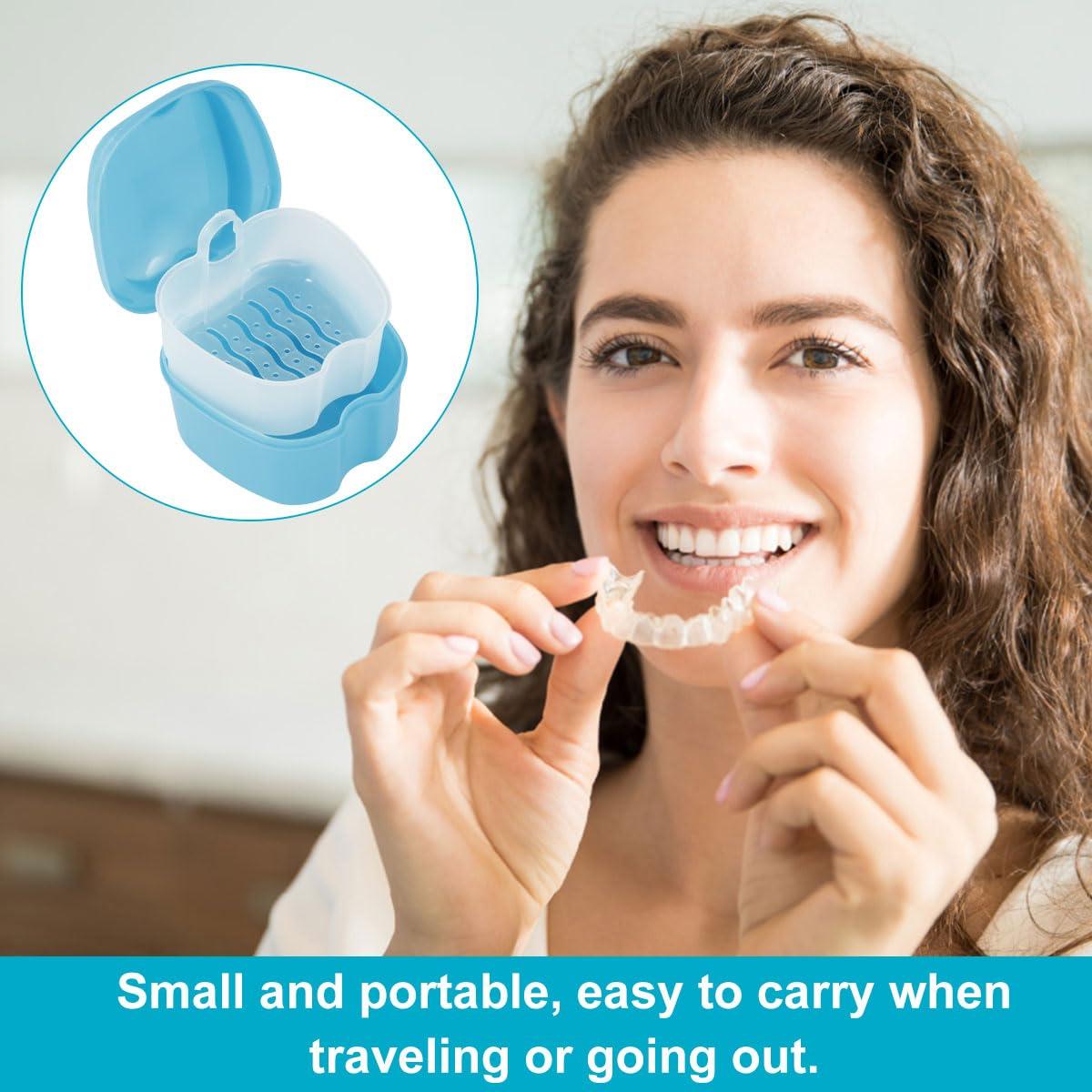 SAEHAEYEE Denture Case Denture Bath Box False Teeth Storage Box with Rinsing Basket Portable False Teeth Storage Case Orthodontic Dental Retainer Box for False Teeth Storage Soaking Cleaning