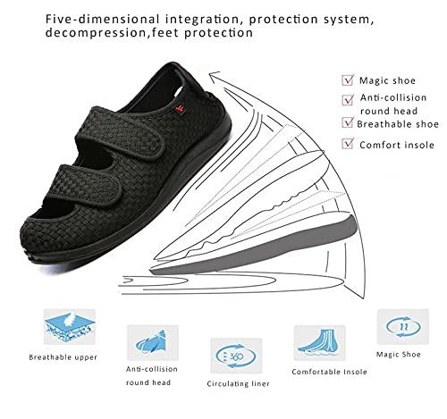 ZJING ZJING Diabetic Recovery Slippers for Men, Adjustable Orthopedic Wide Width Walking Shoes for Arthritis Edema Swollen Feet Elderly Men, Heel and Foot Pain Relief,Black,7.5
