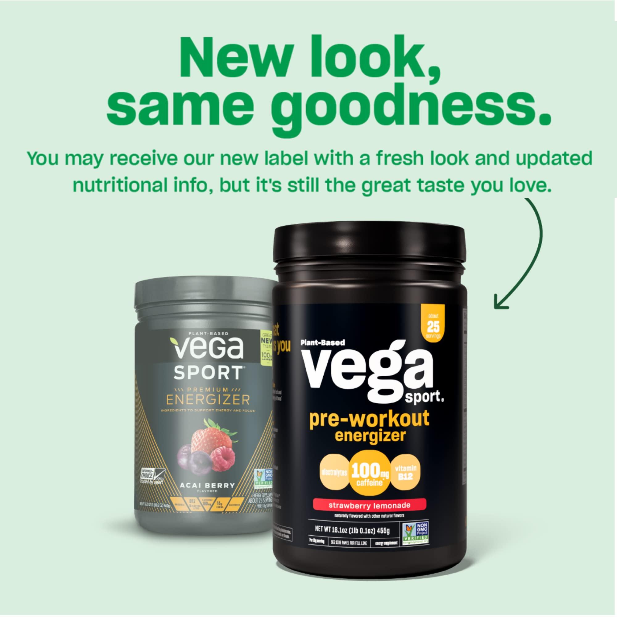 Vega Vega Premium Sport Protein Vanilla Protein Powder, Vegan, Non GMO & Sport Pre-Workout Energizer, Strawberry Lemonade - Pre Workout Powder