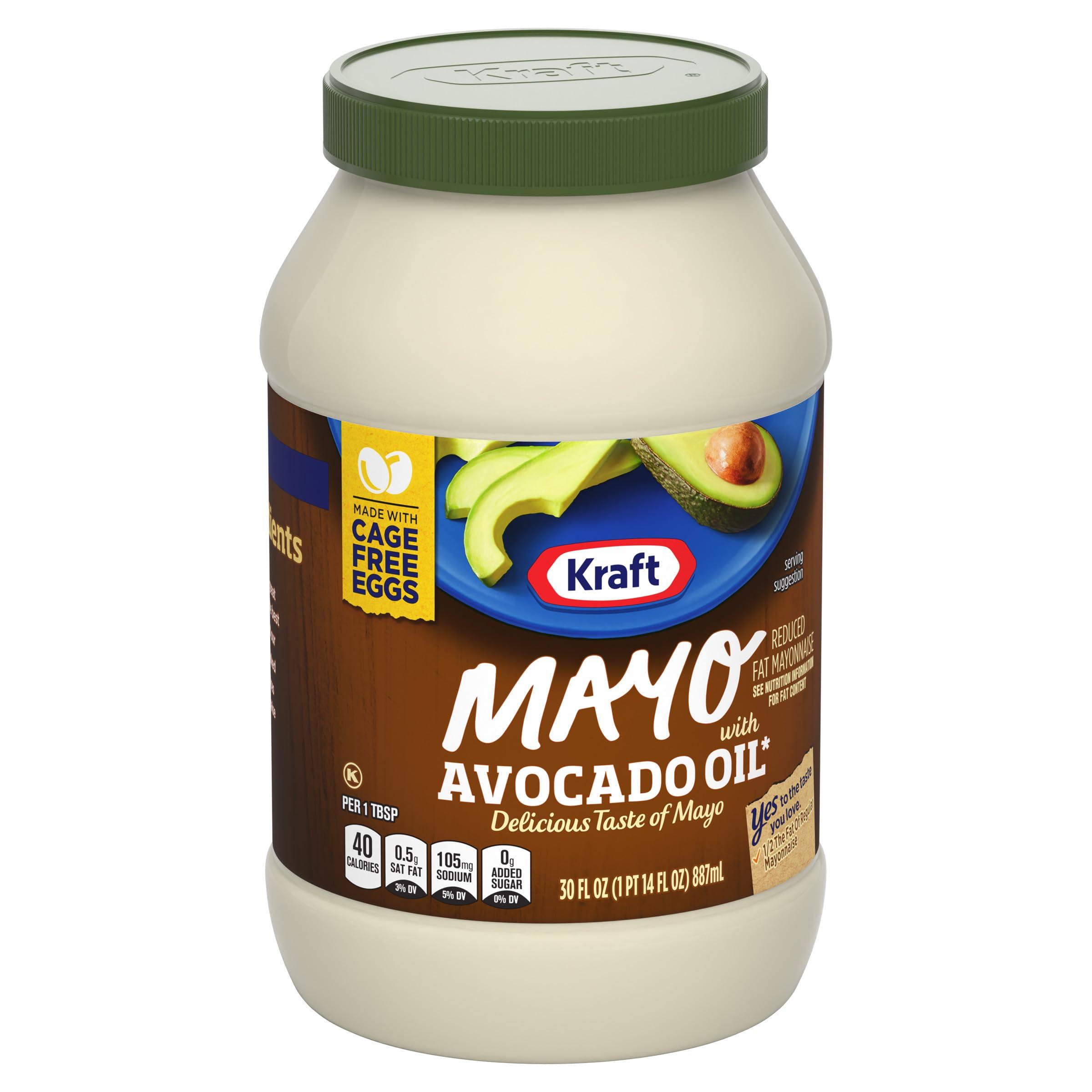 Kraft Kraft Mayo with Avocado Oil Reduced Fat Mayonnaise - Classic Creamy Condiment for Sandwiches and Salads, Made with Cage-Free Eggs, For a Keto and Low Carb Lifestyle, 30 fl oz Jar