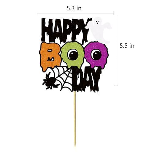 MGPFERD 1pc Happy Boo Day Cake Topper Spooky Spider Cake Decoration Halloween Themed Baby Birthday Party Decorations MGPFERD