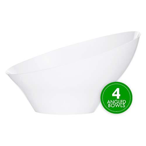 PLASTICPRO PLASTICPRO Disposable Angled Plastic Bowls Round Large Serving Bowl, Elegant for Party's, Snack, or Salad Bowl, White, Pack of 4