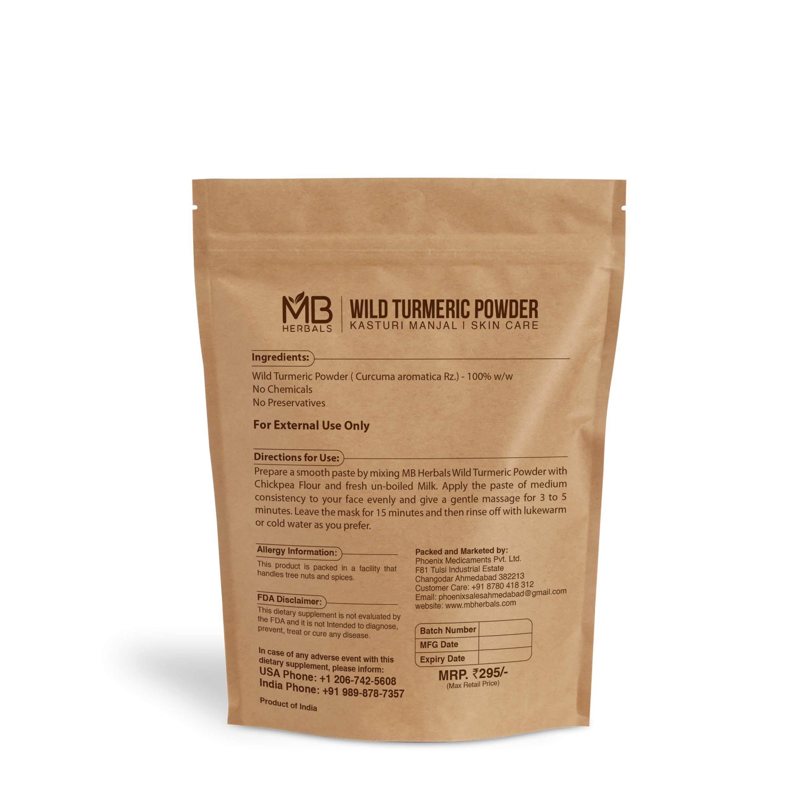 MB Herbals MB Herbals Wild Turmeric Powder 100g (3.5 oz) | Kasthuri Manjal | Kasturi Manjal | Curcuma aromatica | No Preservatives | No Additives | Non GMO | Skin Care | External Use Only