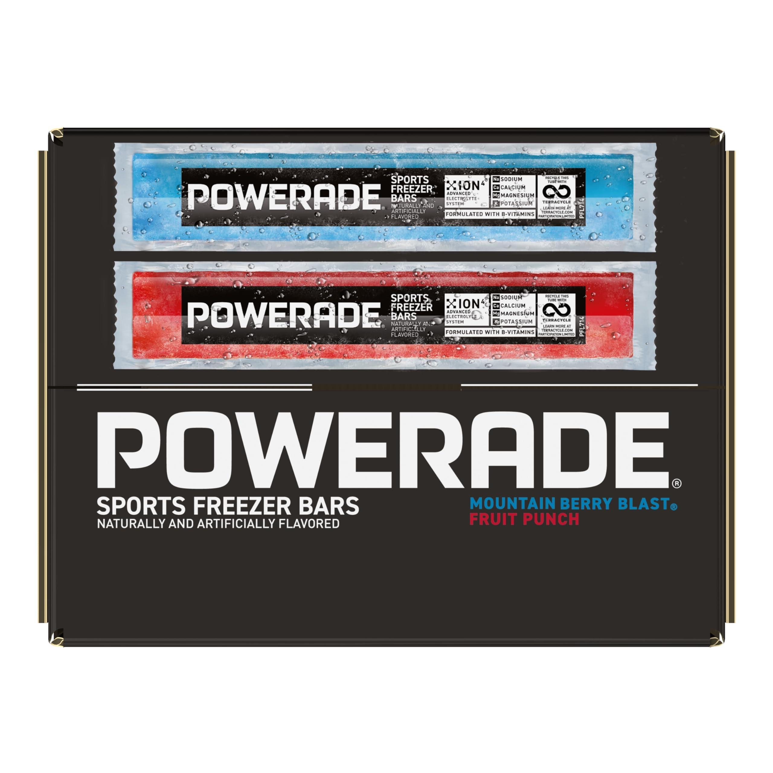 Powerade Sports Freezer Bars POWERADE Sports Freezer Bars 2 oz, Refreshing Ice Pops with Electrolytes B Vitamins Naturally Flavored with other Natural Flavors, Mountain Berry Blast and Fruit Punch, 96 Total Freezer Bars