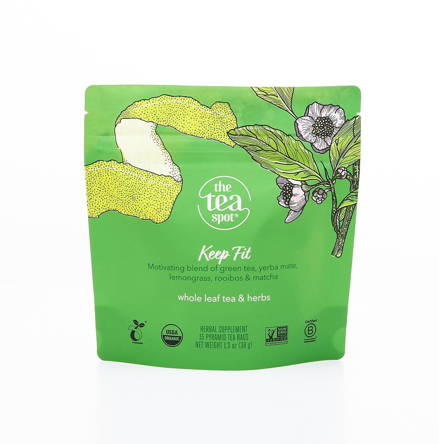 The Tea Spot The Tea Spot Organic Keep Fit Green Tea with Yerba Mate and Matcha for Metabolic Support | Blend of Green Tea, Matcha, Yerba Mate, Rooibos, Lemongrass and Lemon Flavor | Caffeine-Free 15 Tea Bags
