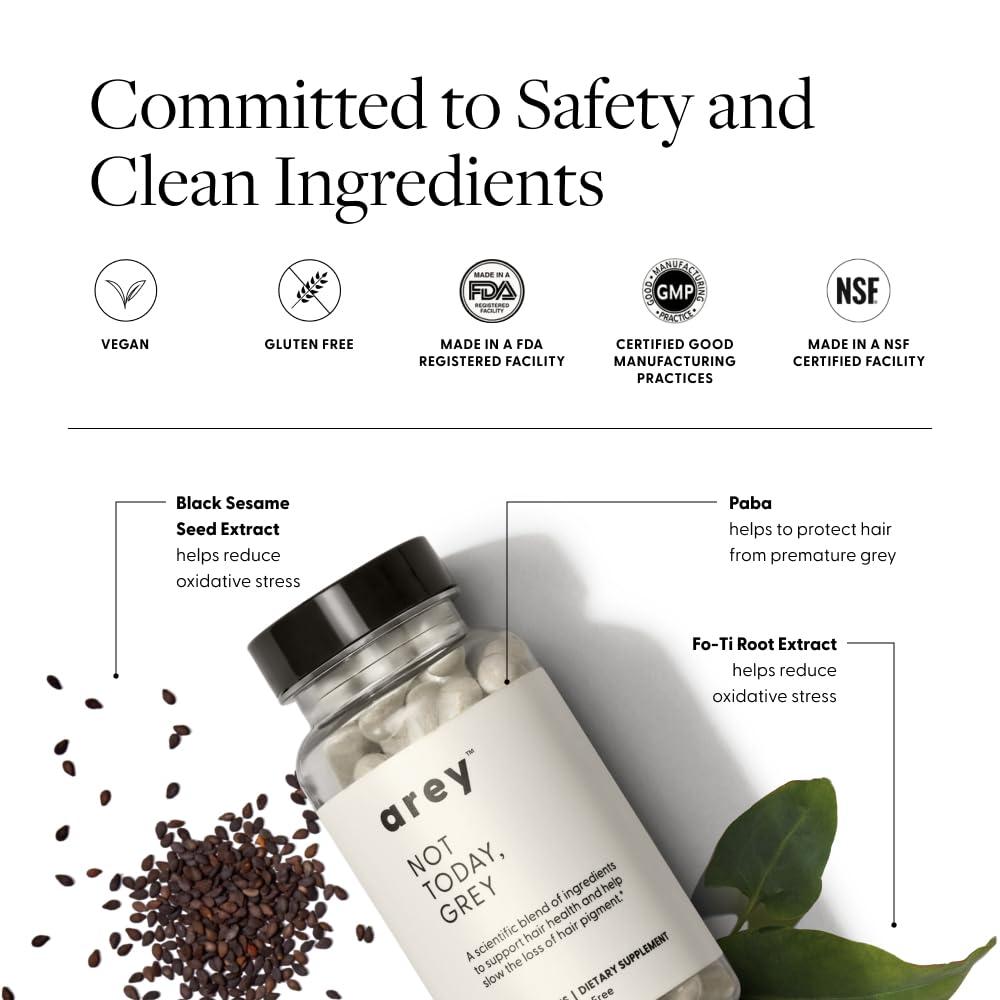 Arey Not Today, Grey Daily Hair Supplement | Slows Grey Hair Growth & Repigment | Promotes Healthier, Thicker Hair | Biotin, B +D Vitamins & Proprietary Complex | Vegan & Gluten Free (1 Month Supply)