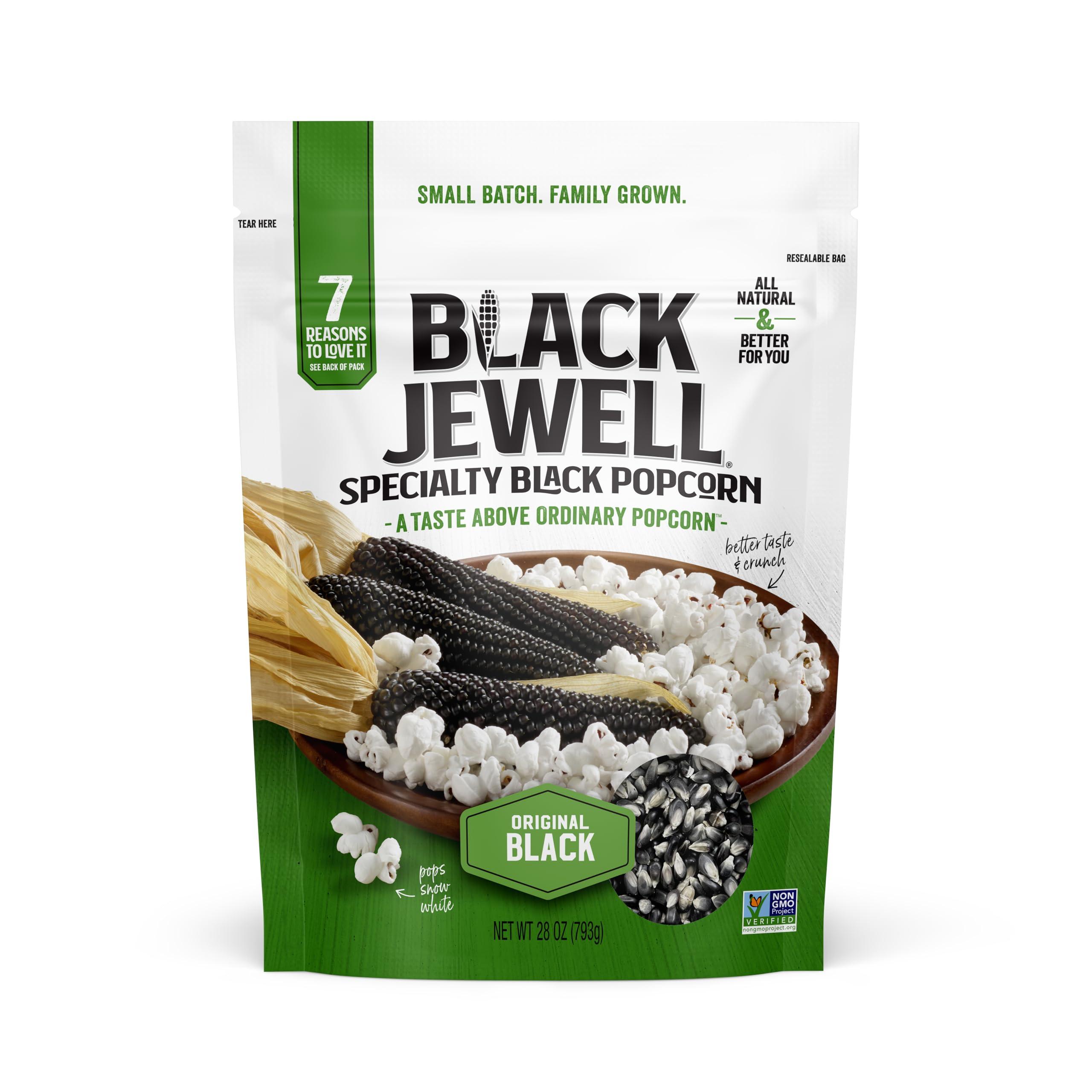 Black Jewell Black Jewell Hulless Popcorn, Original Black Kernels for Popping. Pops White, Non-GMO, Heirloom, All Natural Snack with Antioxidants, Whole Grain, Gluten Free, Gourmet, Vegan, 28.35oz (Pack of 2)