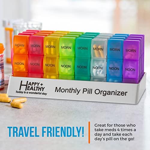 MEDca Month Pill Box Organizer - 3-Times-A-Day | Morning-Noon-Night - 30 Day Pill Case with 32 Daily Compartments for Vitamins, Supplements, Medication - Travel Monthly Pill Organizer 3 Times A Day