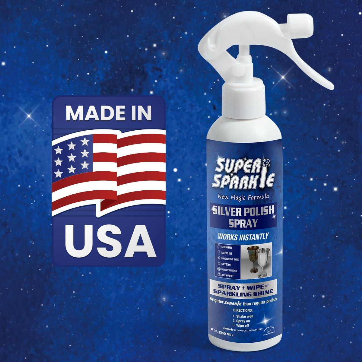 SUPER SPARKLE Super Sparkle Silver Polish Cleaner Spray 8 Ounce - Instant Tarnish Remover & Long-Lasting Shine For Sterling Silver - Silver Polish & Cleaner For Sterling Silverware - Safely Cleans & Removes Tarnish