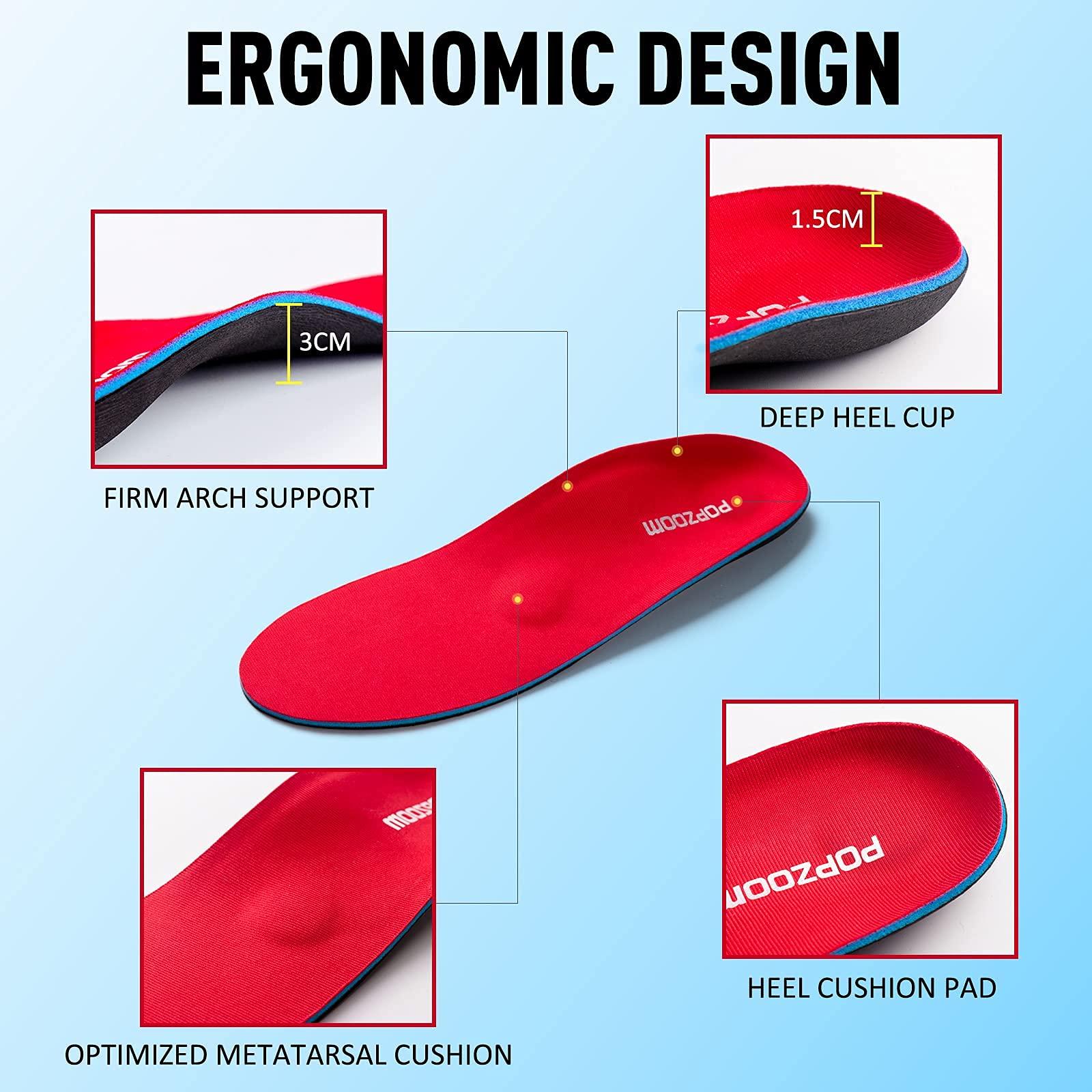 Popzoom Popzoom Arch Support Flat Feet Insoles - Orthotic Shoe Inserts, 3cm, Red, Unisex