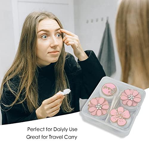 Folaxshoo Folaxshoo Stylish Contact Lens Case with Mirror and Remover Tool Portable Contact Lens Container Kit Set Eye Care Soak Storage Lens Holder for Teen Girls and Women (Pink)