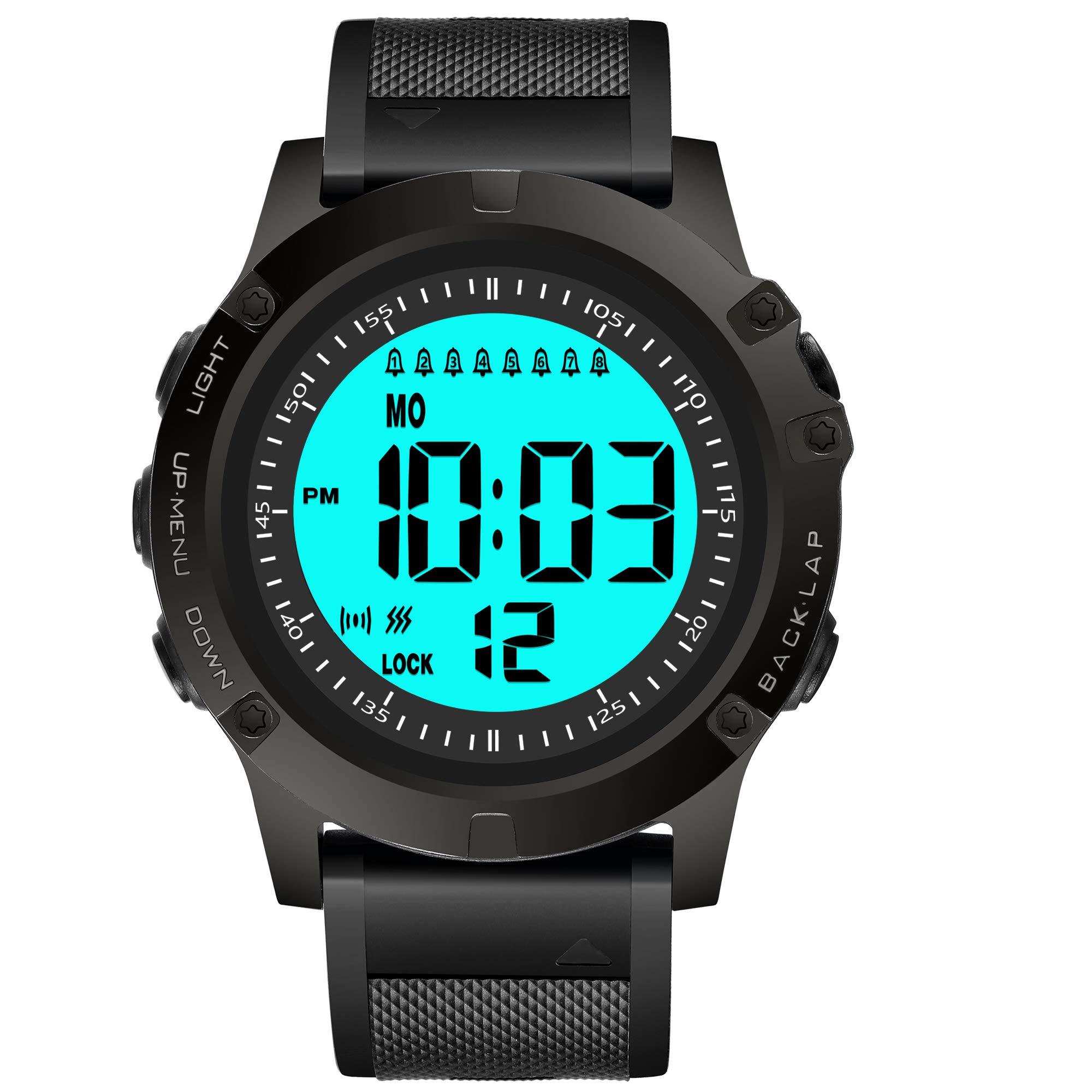 T TICCI TICCI Men 8 Vibrating Alarms Watch Medication Aids Vibra Pill Alert Reminder for Elderly Seniors Big Digits Waterproof (Black)