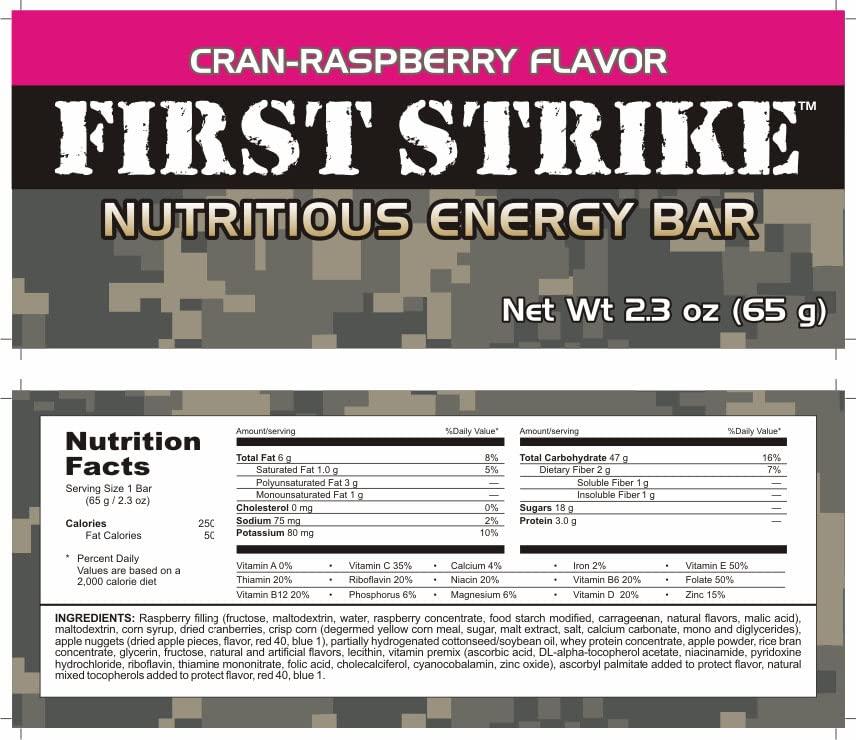 EPIDEMIC PROOF First Strike Energy Bars, Full Size (2.3 oz.) Vitamin Fortified Nutritious Energy Bars - Authentic USGI MRE Dessert component available in 6, 12, 24, 48 and 100 Packs (100, CranRaspberry)