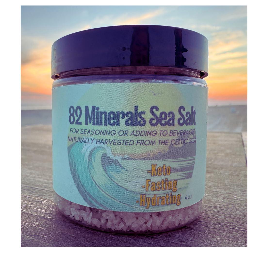 82 MInerals Sea Salt Celtic Salt 82 Minerals Sea Salt French Celtic Insprired Artisanal Glass Jar with Shaker Lid Hand Harvested Sea Salt XL Coarse Grain NC Small Business Organic Vegan Kosher Paleo Low Sodium from the Celtic Sea