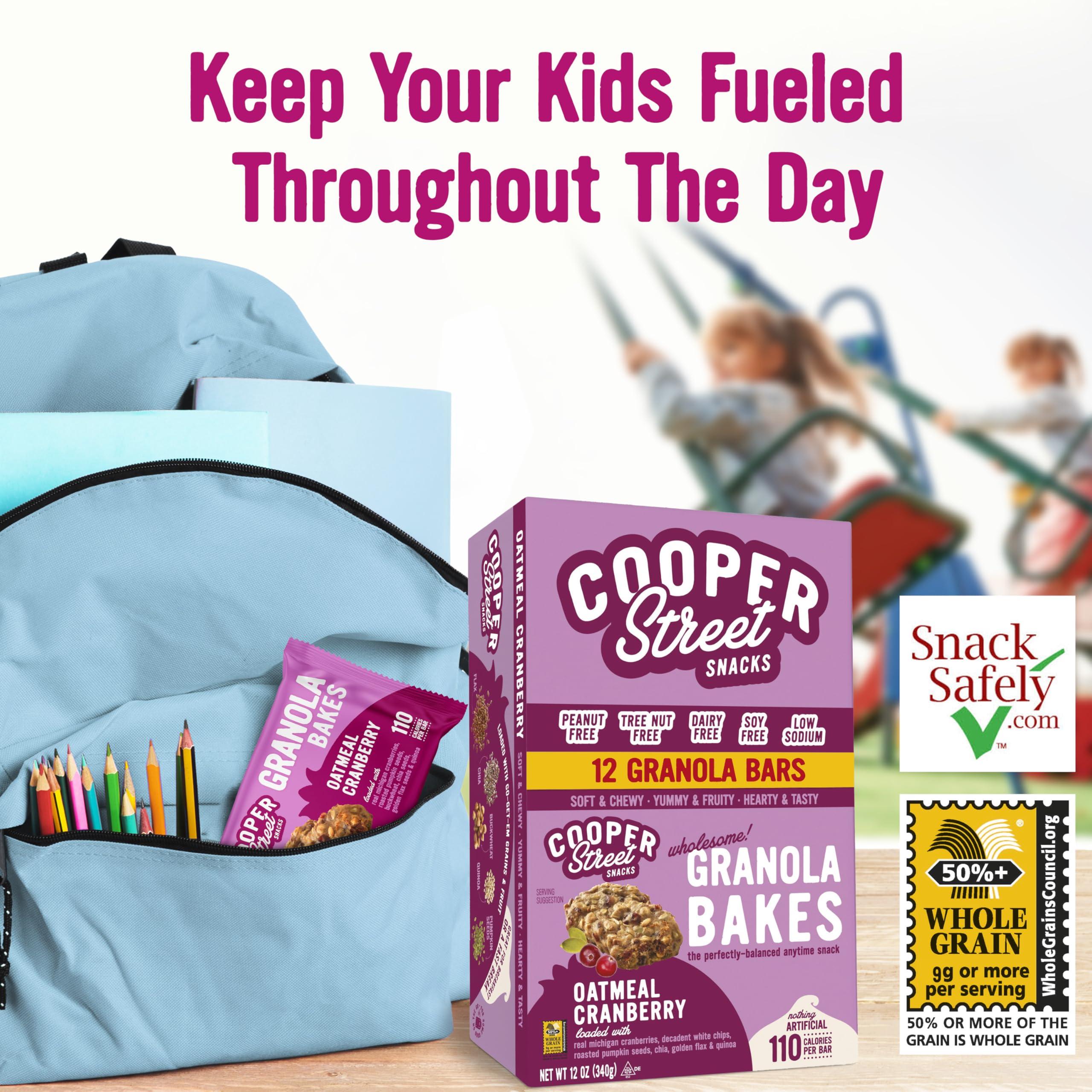COOPER STREET Cooper Street Granola Bakes - Chewy Breakfast Granola Bars with Chia, Flax, Buckwheat and Oats - Oatmeal Cranberry Individually Wrapped Nut & Dairy Free On-The-Go or School Snacks - 12 Bars, 1oz each
