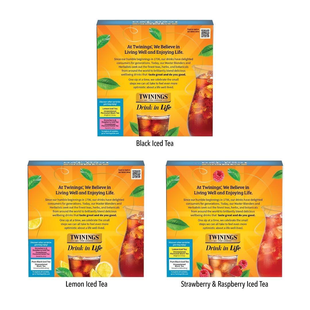 Twinings Twinings Iced Tea 3 Pack Variety Bundle (Black, Lemon Black, and Strawberry & Raspberry) 72 Count (Pack of 3), Makes 36 Pitchers or 432 Servings, Unsweetened, Caffeinated